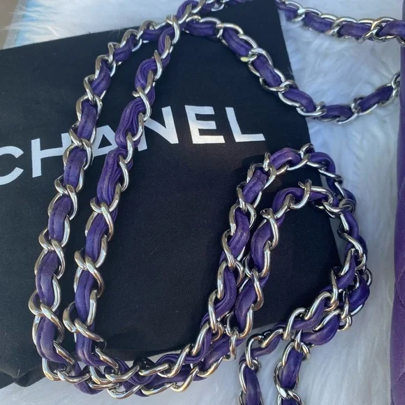 ⭐️JUMBO⭐️CHANEL classic Lambskin Jumbo double flap Lavender quilted silver chain - Picture 9 of 17